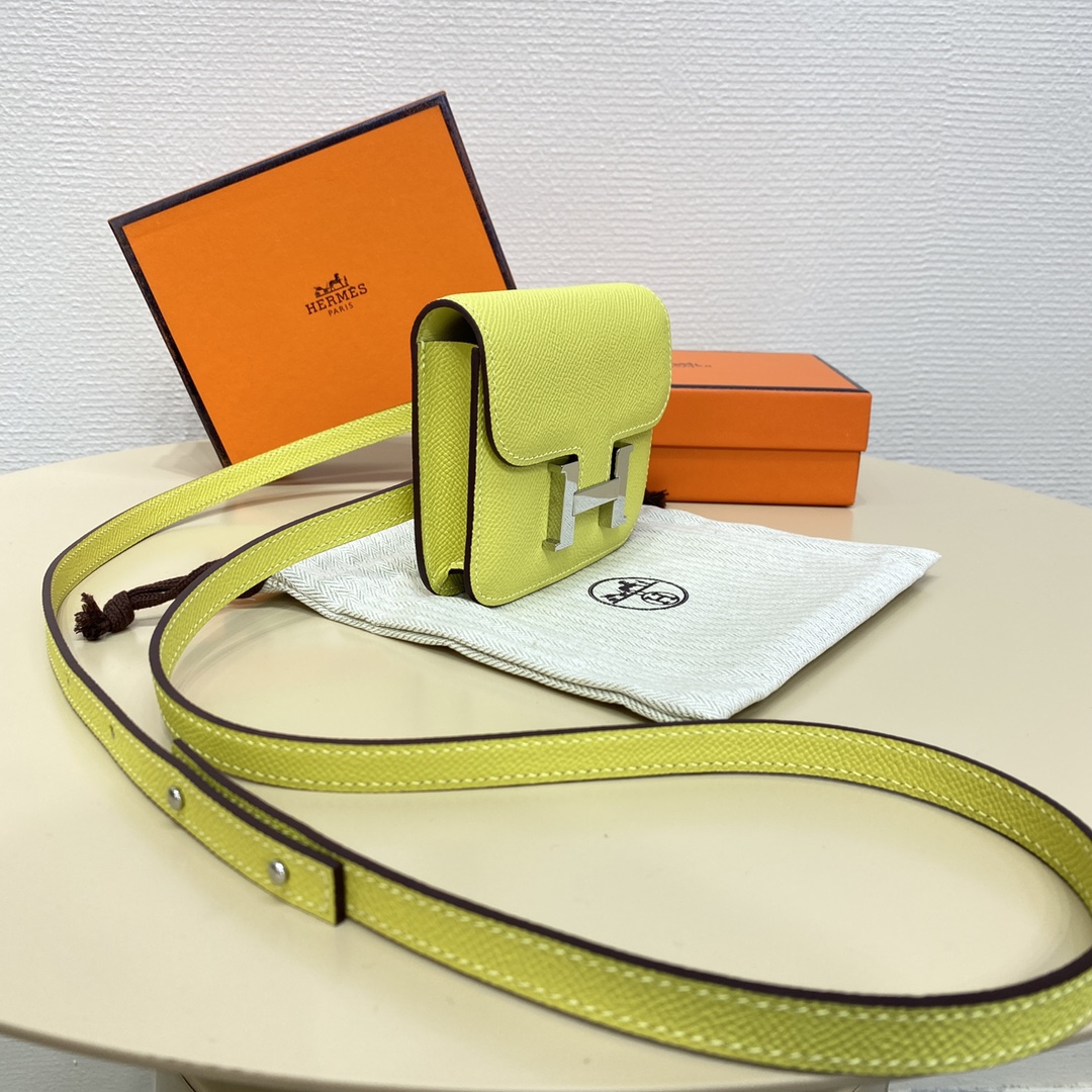 Hermes Constance Slim Wallet Belt Bag In Lemon Yellow Epsom Leather